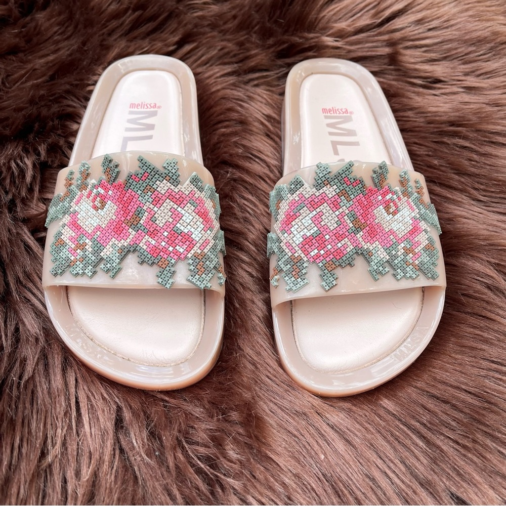 Melissa Pink Floral Slide Sandals - Picture 3 of 10